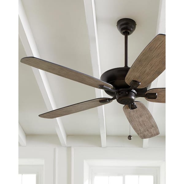 Generation Lighting - Colony Max 52 in. Transitional Aged Pewter Ceiling Fan with Light Grey Weathered Oak Blades and Pull Chain