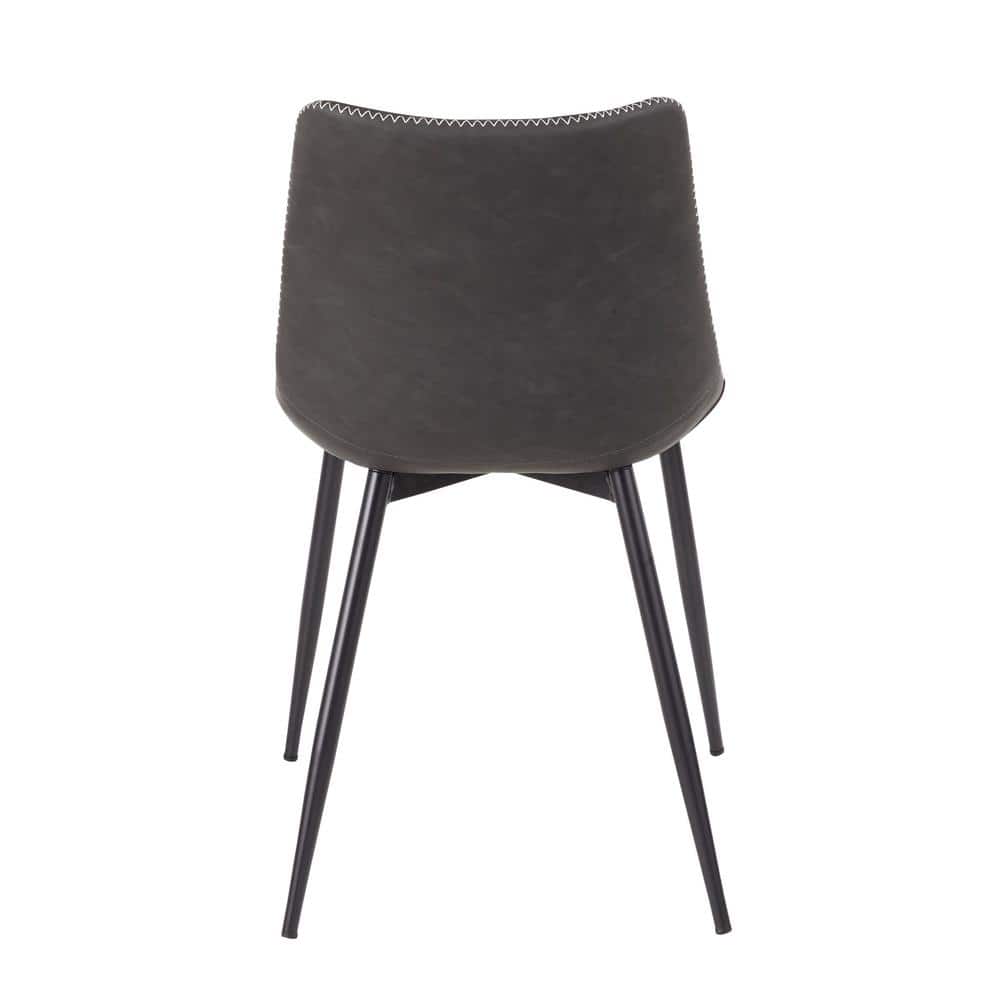 Gray Faux Leather Upholstered Side Chair with Metal Legs, Set of 2