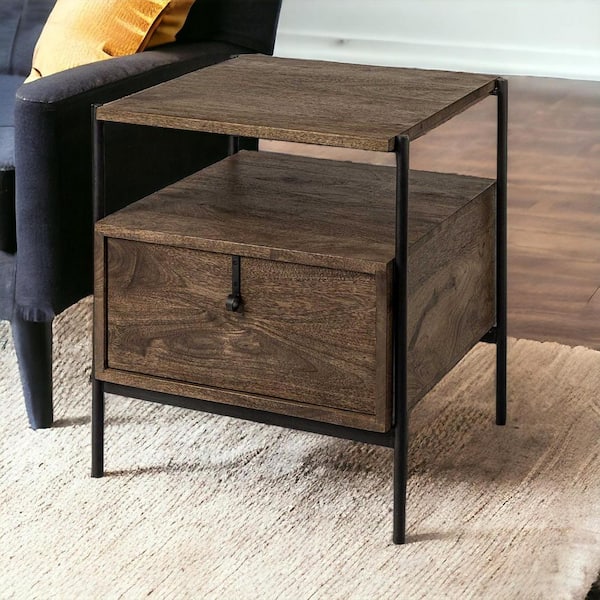 HomeRoots 21 in. Brown Square Wood End Table