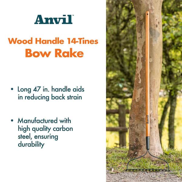 Anvil 47 L Wood Handle 14-Tines Garden Bow Rake 77105-943
