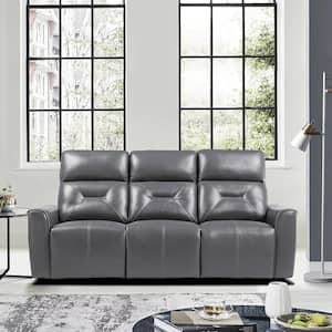 Brimmer 81.5 in. W Straight Arm Faux Leather Rectangle Power Double Reclining Sofa with USB Ports in. Dark Gray
