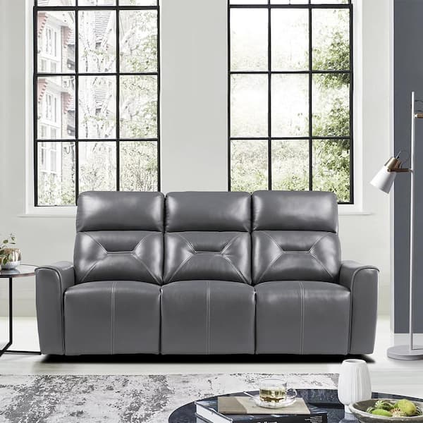 Unbranded Brimmer 81.5 in. W Straight Arm Faux Leather Rectangle Power Double Reclining Sofa with USB Ports in. Dark Gray