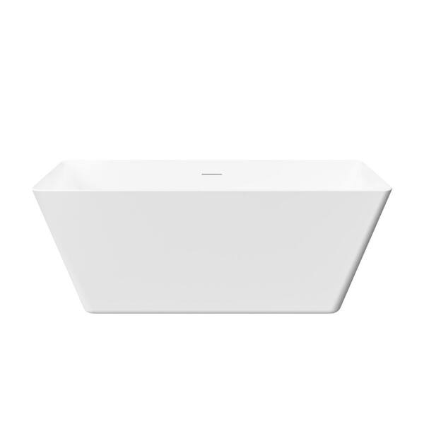 60 in. x 28.74 in. Acrylic Flat Bottom Soaking Bathtub with Bathtub Drain in Glossy White