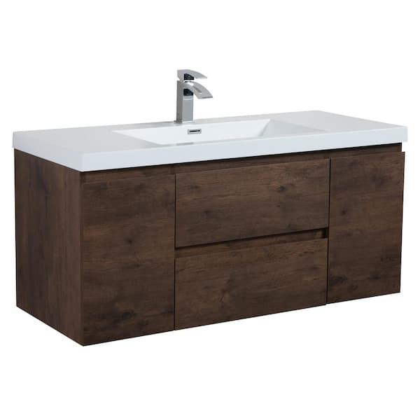 Newport 46.9 in. W x 19.5 in. D x 20.5 in. H Single Sink Bath Vanity in Rose Wood with White Resin Top