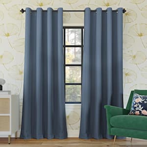 Oslo Theater Grade Denim Blue Polyester 52 in. W x 63 in. L Grommet 100% Blackout Curtain (Single Panel)