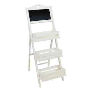 41 in. White Fir Wood Country Heart Ladder Plant Stand with Chalkboard