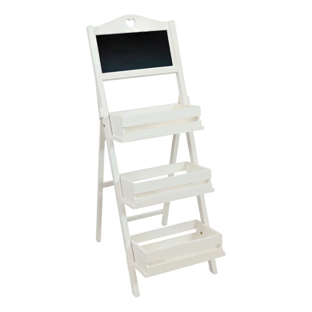 White Fir Wood 41" 3-Tier Ladder Plant Stand with Chalkboard