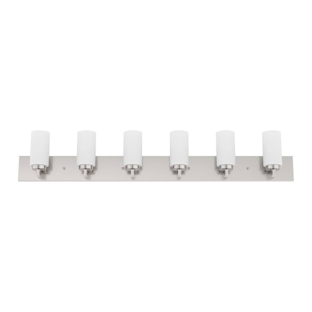 Brushed Nickel 6-Light Steel Vanity with Satin Opal Glass