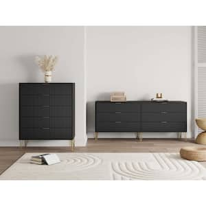 DUMBO Black 2-Piece Modern 5-Drawer 35.19 in. Dresser and 6-Drawer 69.68 in. Double Dresser Set