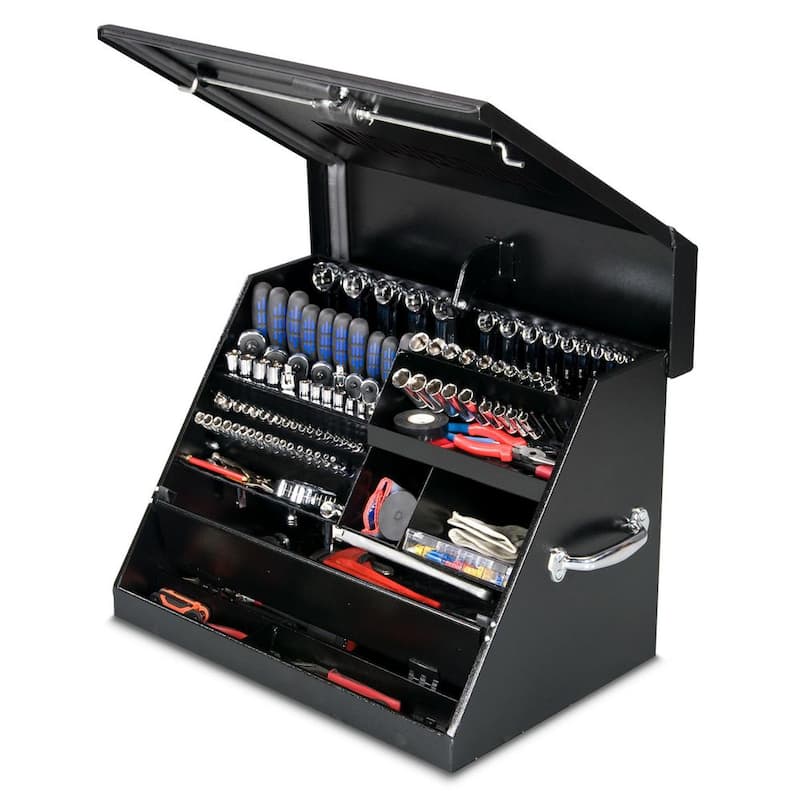 27 in. W x 18 in. D Portable Triangle Top Tool Chest for Sockets, Wrenches and Screwdrivers in Black Powder Coat