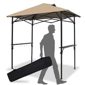 8 ft. x 5 ft. Beige Pop Up BBQ Grill Gazebo Vented Top Canopy, with Sides Shelves and Hanging Hooks, with wheeled bag