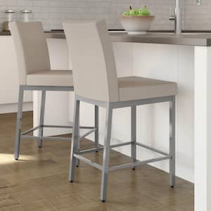 Perry 26 in. Glossy Grey Metal Beige Polyurethane Counter Stool