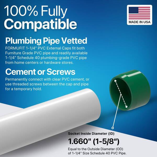 Formufit - 1-1/4 in. Furniture Grade PVC External Flat End Cap in Green (10-Pack)