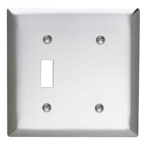 Pass & Seymour 302/304 S/S 2 Gang 1 Toggle 1 Strap Mount Blank Wall Plate, Stainless Steel (1-Pack)