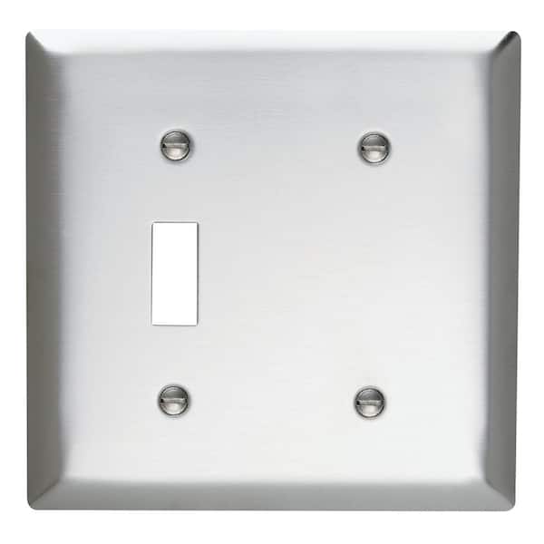 Legrand Pass & Seymour 302/304 S/S 2 Gang 1 Toggle 1 Strap Mount Blank Wall Plate, Stainless Steel (1-Pack)