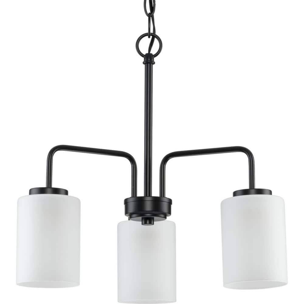 Progress Lighting Merry 3-Light Matte Black Etched Glass Linear