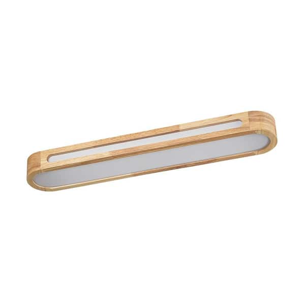 HUOKU Lumin 31.5 in.W Wood Integrated LED Flush Mount Round Long