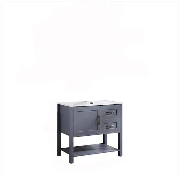 Unbranded 30 in. W x 18.7 in. D x 31.5 in. H Freestanding Bath Vanity with White Top and Mirror in Gray