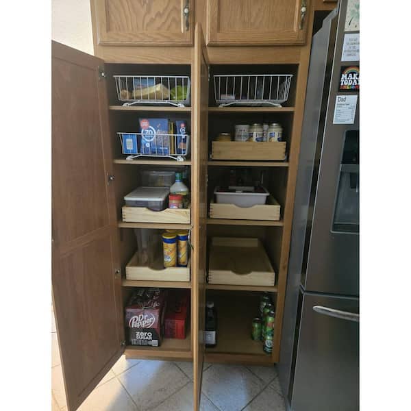 Wood Color 12in.x 21in. Wooden Pull Out Tray Cabinet Organizer for Cabinets Fully Assembled Slide Pantry Shelves(4 Pack)