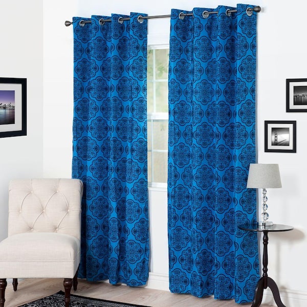 null Blue Medallion Grommet Room Darkening Curtain - 54 in. W x 108 in. L