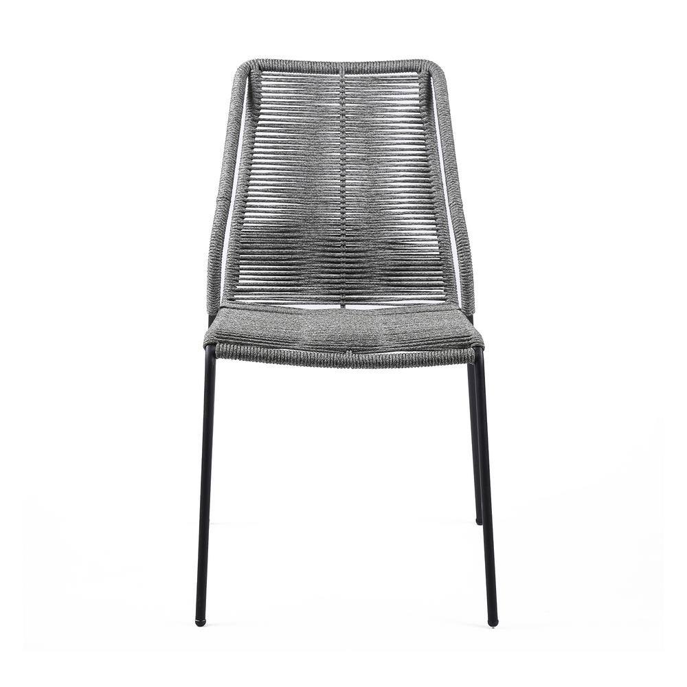 Gray Rope and Steel Armless Stackable Dining Chairs - Set of 2
