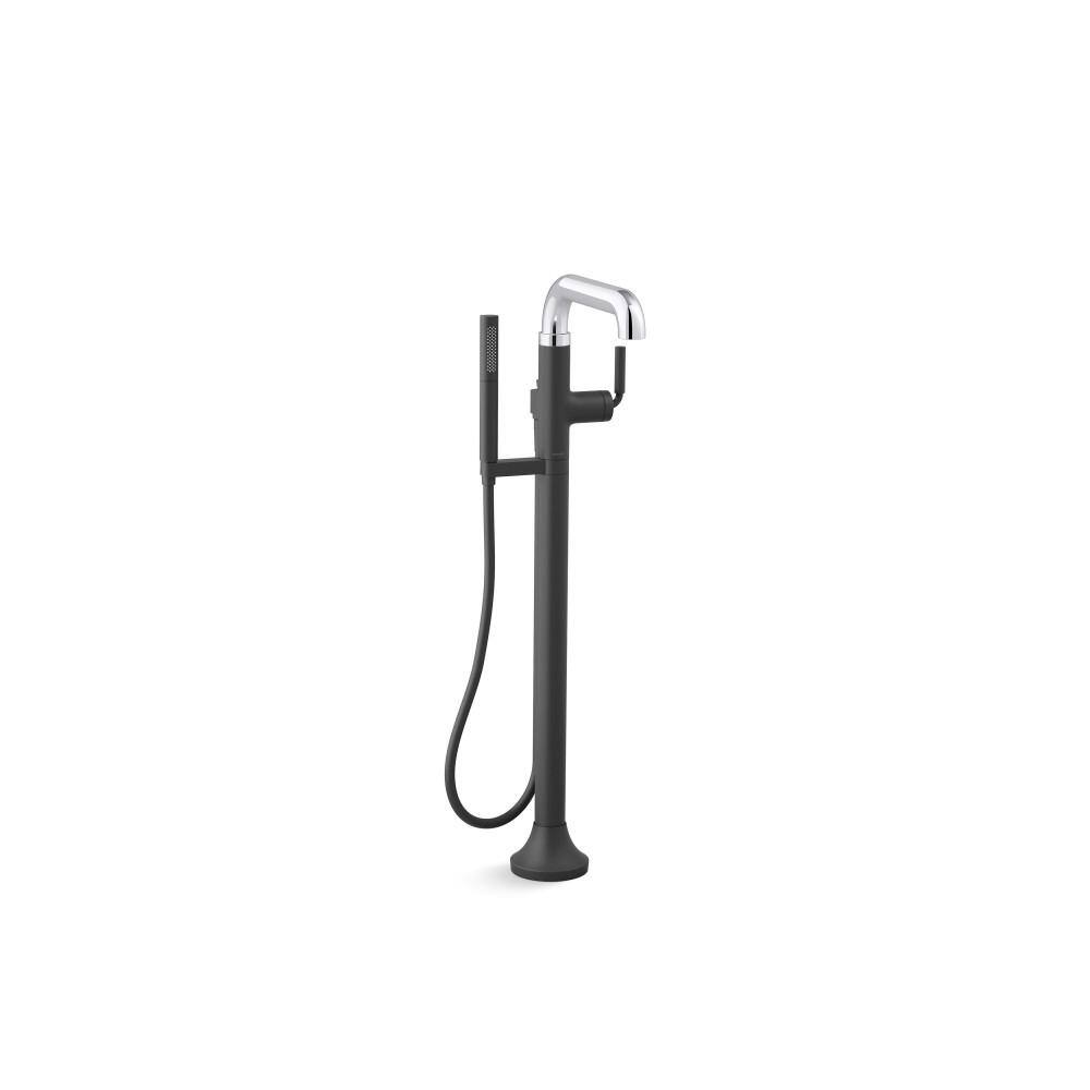 Tone Matte Black and Polished Chrome Freestanding Tub Faucet with Handshower