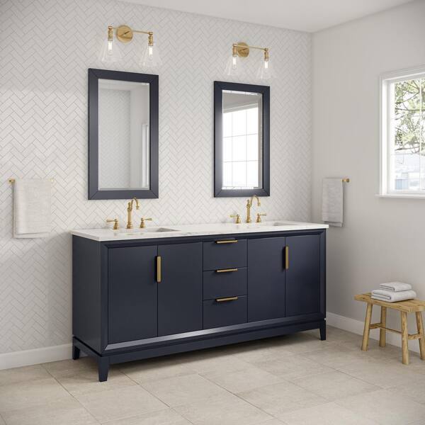 Elizabeth 72 in. Monarch Blue With Carrara White Marble Vanity Top With Ceramics White Basins Elizabeth 72 in. Monarch Blue With Carrara White Marble Vanity Top With Ceramics White Basins