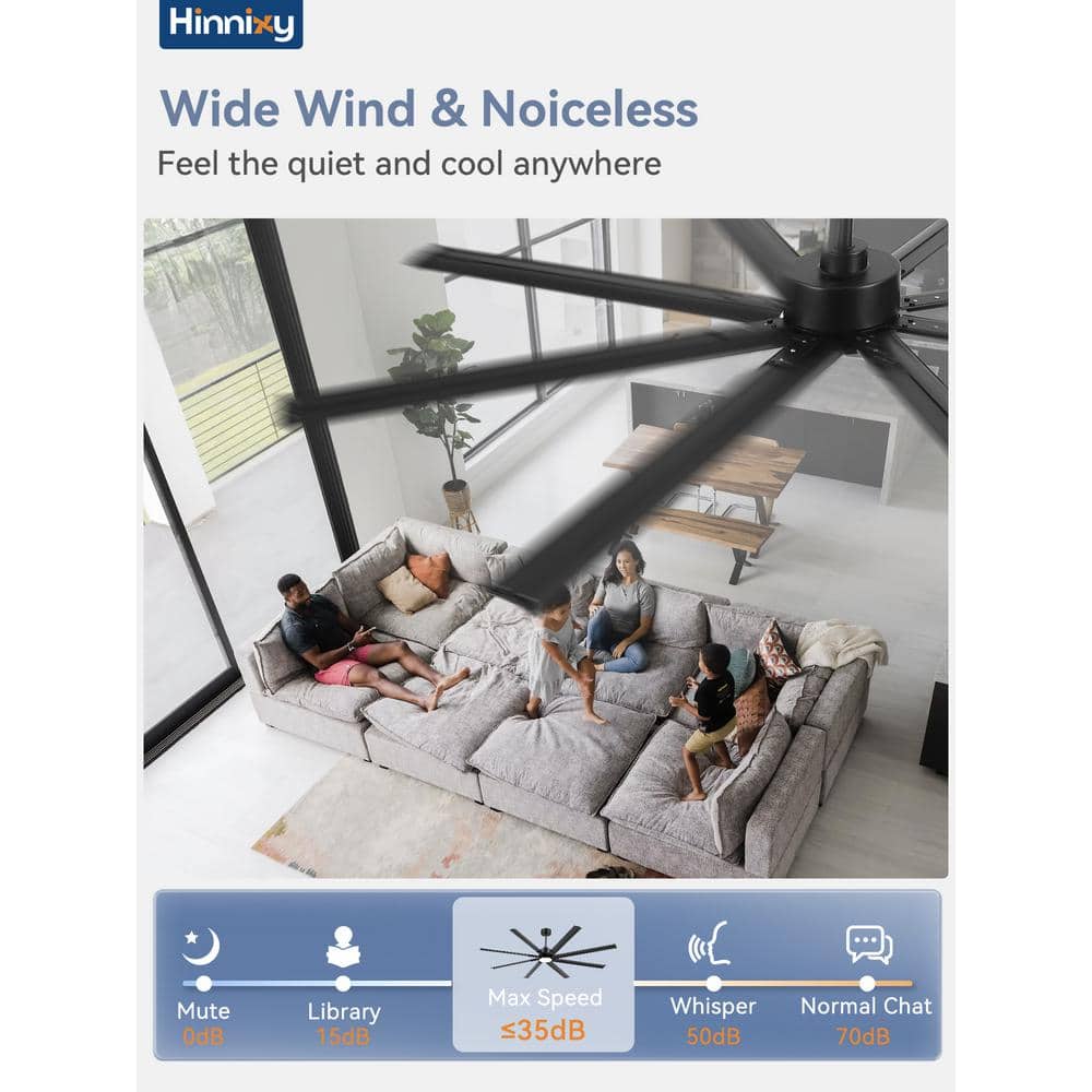 96-Inch Black Aluminum Ceiling Fan with LED Light and Remote Control