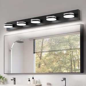 40.55 in. 5-Light Black LED Vanity Light Bar with Dimmable 5500K Light and 270° Swivel Range Acrylic Lampshade