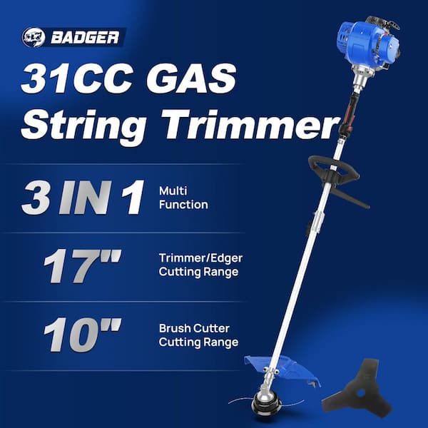 31cc 17 in. 4-Stroke 31cc Gas Straight Shaft String Trimmer with Brush Cutter Blade, Rubber Handle and Extra Spool