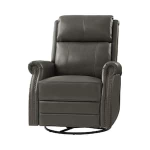 Sonia Transitional Grey 30.5 in. Wide Genuine Leather Manual Rocking Recliner with Metal Base and Rolled Arms