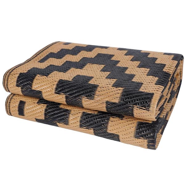 Angel Sar 5 ft. x 8 ft. Waterproof Reversible Outdoor Rug for Backyard, Black and Brown