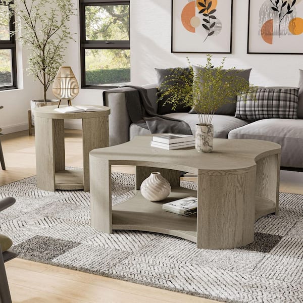 Furniture of America Rosin 2-Piece 42 in. Oak Square Wood Coffee Table Set with Caster Wheels on Coffee Table