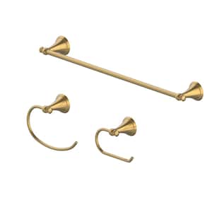 Haverside 3-Piece Bath Hardware Set with 24 in. Towel Bar, Towel Ring and TP Holder in Matte Gold