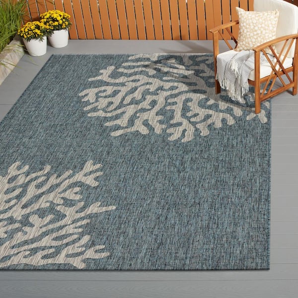 Camila Coastal Blue/Gray 7 ft. 9 in. x 9 ft. 5 in. Reef Rectangle Indoor/Outdoor Area Rug