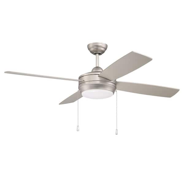 52 in. Brushed Satin Nickel Finish, Brushed Nickel/Maple Blades Dual Mount Standard Ceiling Fan w/ Integrated LED