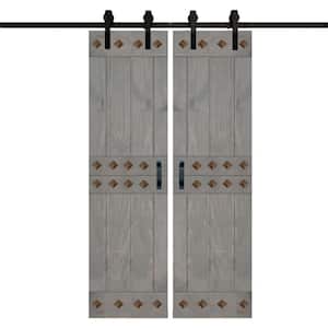 Mid-Century Style 48 in. x 84 in. French Gray Finished DIY Knotty Pine Wood Sliding Barn Door with Hardware Kit