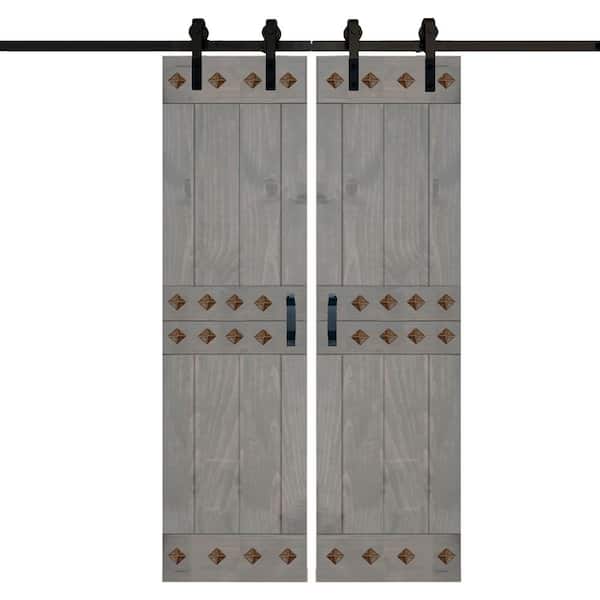 ISLIFE Mid-Century Style 48 in. x 84 in. French Gray Finished Solid Wood Sliding Barn Door with Hardware Kit - Assembly Needed
