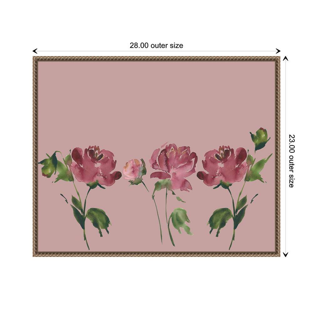 Mauve Peonies Beaded Bronze Framed Canvas Wall Art