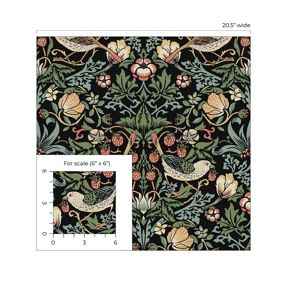Ebony Garden Bird and Floral Peel and Stick Wallpaper