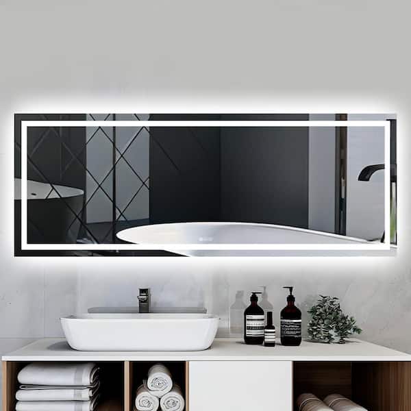 UPIKER 96 in. W x 36 in. H Large Rectangular Frameless Anti-Fog Ceiling Wall Mount Bathroom Vanity Mirror in Silver