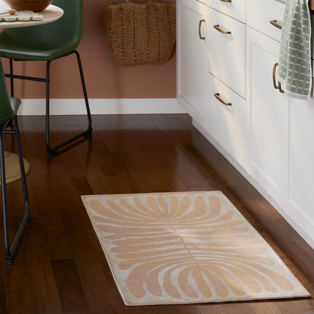 Taupe and White Rectangular Washable Cotton Rug with Non-Slip Backing