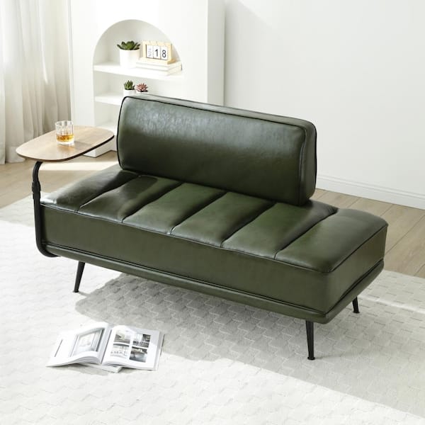 55 in Modern Green Faux Leather Upholstered Sofa Couch with 360-Degree Swivel Tray and Metal Legs for Bedroom