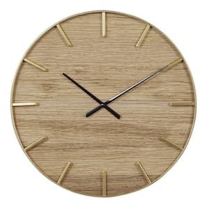 Brown Wood Analog Wall Clock with Gold accents