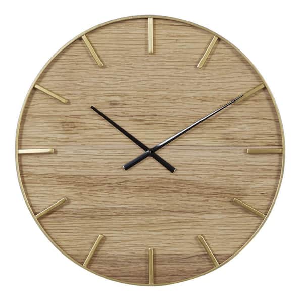 Litton Lane 24 in. x 24 in. Brown Wooden Wall Clock with Gold accents