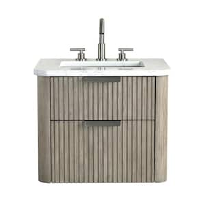 Warren 24 in. W Floating Bath Vanity in Vintage Gray, Arabescato Engineered Stone Top and White Sink