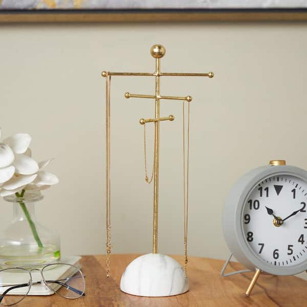 Litton Lane 4 in. x 13 in. Gold Metal 6 Slot Jewelry Stand with White Base
