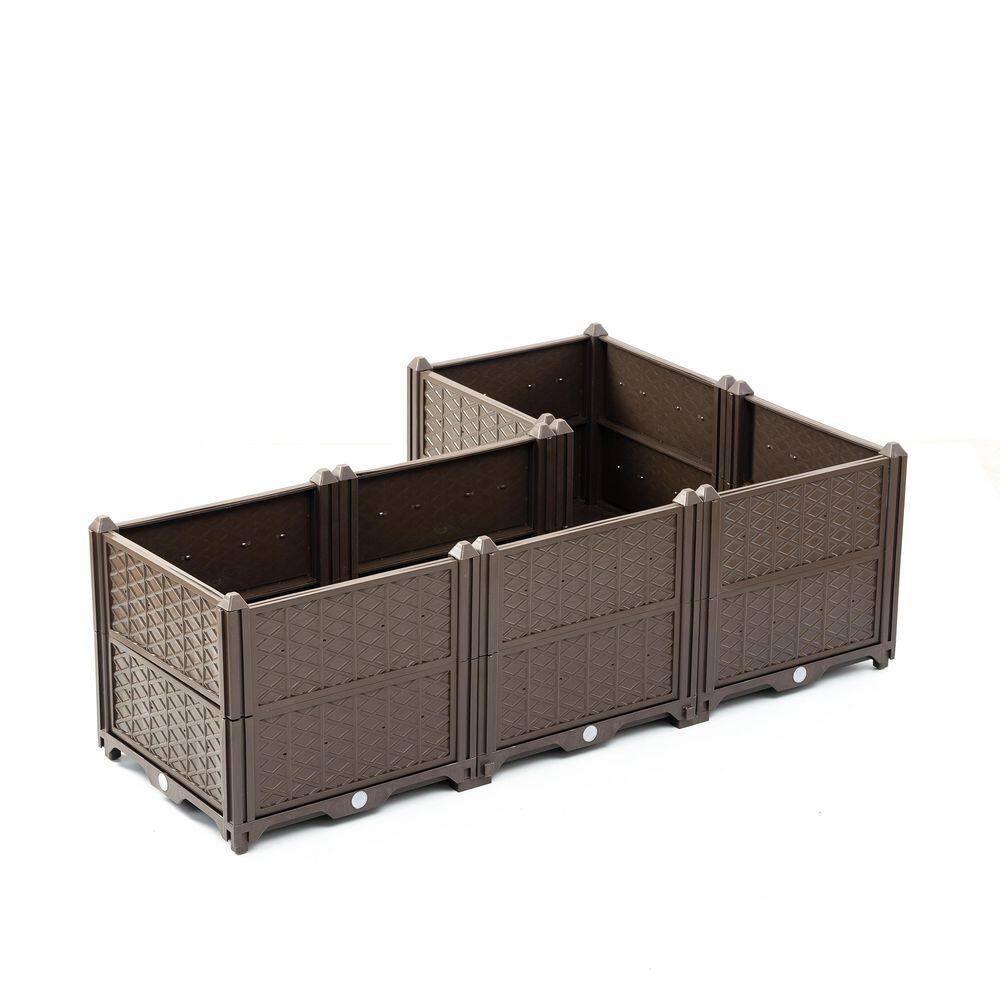 Large Brown Outdoor Rectangular Plastic Planter Grow Box Raised Garden Bed,