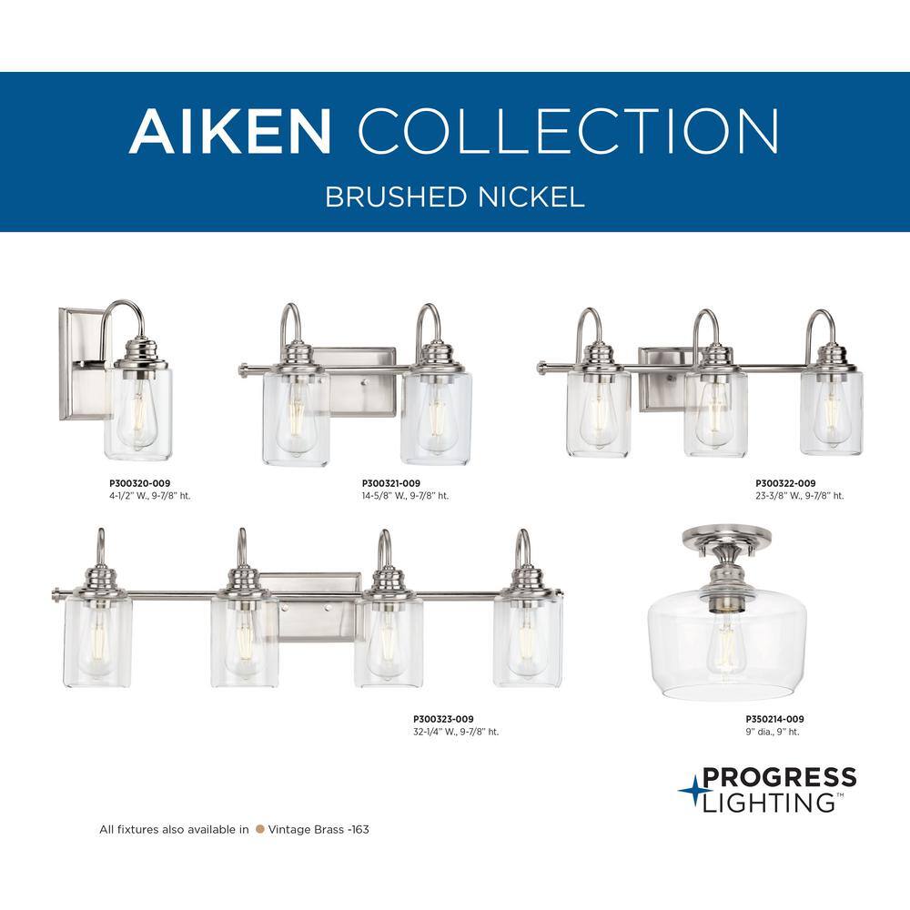 Aiken Brushed Nickel 9" Flush Mount with Clear Glass Shade