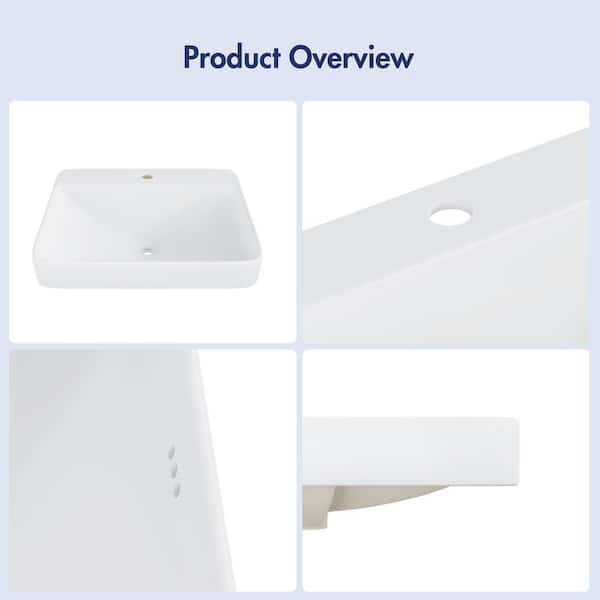 Reno 24 in. W Semi-Recessed Vessel Bathroom Sink in White Vitreous China, with Faucet Hole